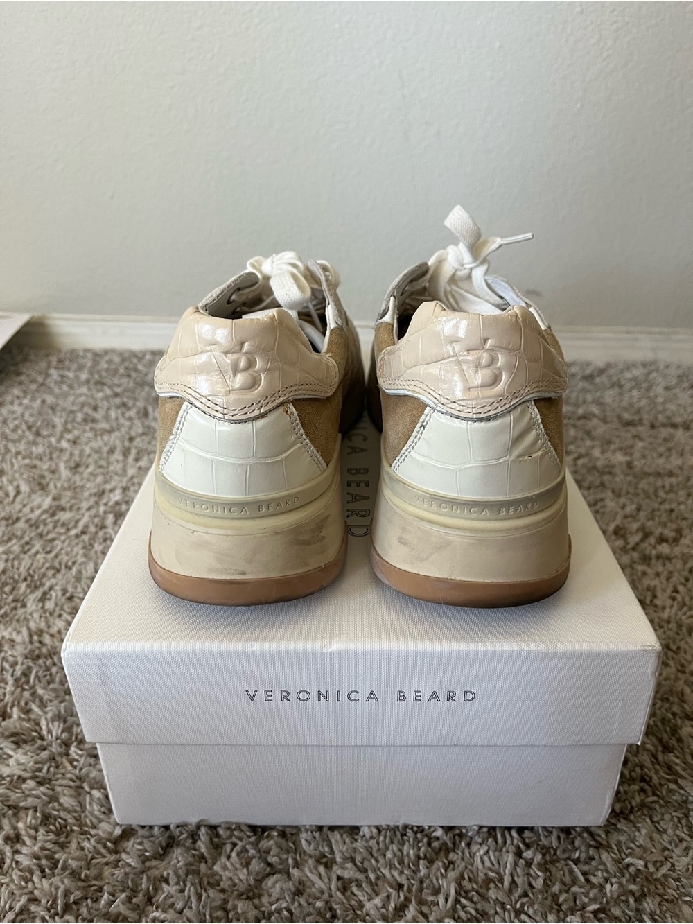 Veronica Beard Toma Suede Sneaker in Sand & White Women's Size 9 - Picture 3 of 16